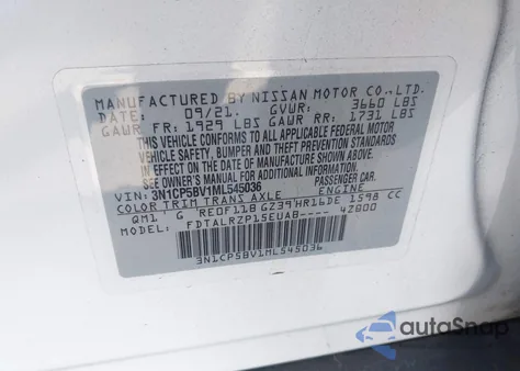 2021 Nissan Kicks S Xtronic Cvt z USA, uszkodzony, nr VIN 3N1CP5BV1ML545036